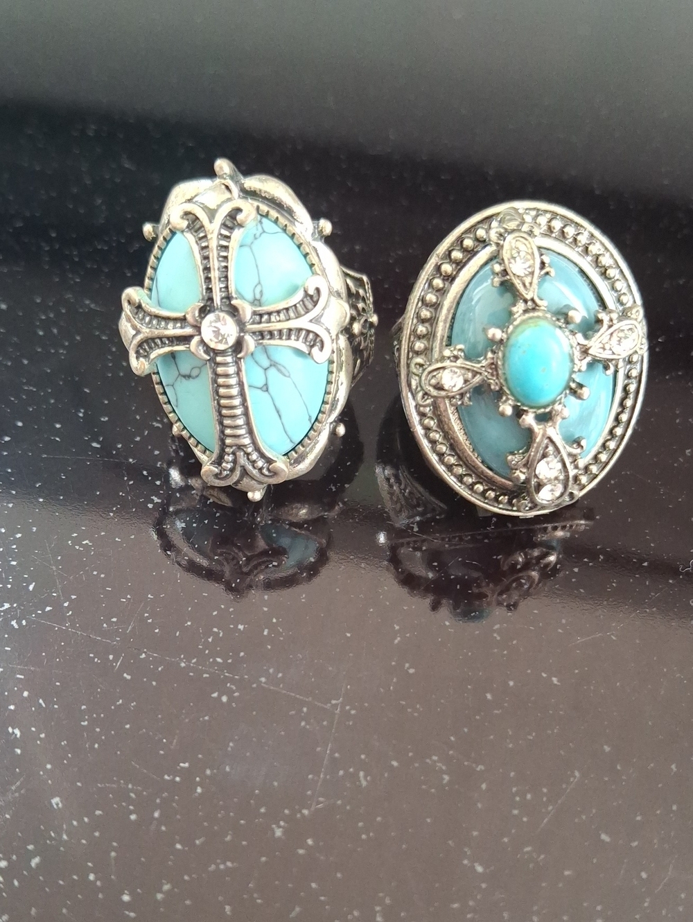 Turquoise Stone Oval Statement Ring - Womens Fashion Jewelry